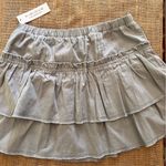 Denim Tiered Mini Skirt NWT w ruffled layers Chambray denim to light blue gray Size M Photo 5