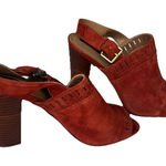 Tahari Maya Suede Leather Heels Sandals 8 Laser Cut Slingback Peep Toe Rust Photo 0