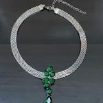 Stainless Steel Simulated Diamond Emerald Green CZ Magnetic Pendant Mesh Choker Photo 4