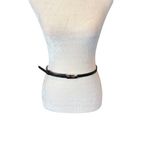 Women's black skinny adjustable leather belt with silver buckle Photo 2