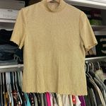 St. John scallop high neck mock neck gold metallic knit short sleeve blouse S Photo 1