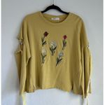 Believe... Floral Embroidered 3/4 Sleeve Cut Out Arm Tie Yellow Sweater Size XL Photo 2