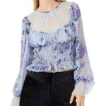 Free People NEW  Daphane Blue Floral Print and Llace Top Size Small Photo 0