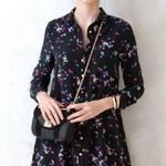 Sézane 💕SEZANE💕 100% Silk Button Down Shirt Dress ~ Black Floral Print XS Photo 0