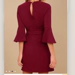 Lulus Last Love Song Burgundy Tie Waist 3/4 Bell Sleeve Dress MEDIUM Photo 3