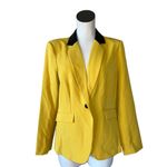 NWT Mustard Yellow Faux Leather Collar One Button Blazer SZ Photo 1