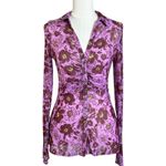 Free People  Lucky Shirtee Floral Shirt Lavender Sheer Mesh Retro Y2K 70s Small Photo 0