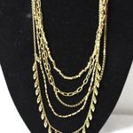 Loft  Reto Gold Tone Red Rhinestone Multi Layer/Style Chain Bib Glam Necklace Photo 0