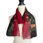 Worthington Floral Chiffon Scarf By  - Red & Black With Gold Rose Pattern Photo 0