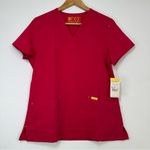 FIGS  Scrubs Top Women’s Stretch Pockets Pink With Yellow Logo Medical Wear Photo 1