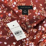 Ann Taylor  NWT Size XS Elegant Rust Floral Print Shirred Button Up Blouse Photo 3