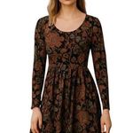 Peruvian Connection babydoll mini dress Long Sleeve Abstract print Sz Small Photo 0