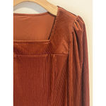 Beaudrm Blouse Womens Size Small Burnt Orange Square Neck Long Sleeve Ribbed NWT Photo 2