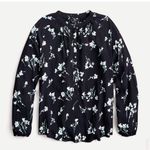 J.Crew Medium Black Floral Long Sleeve Drapey Popover Shirt Blouse Photo 2