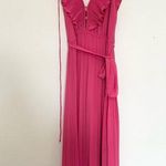 If by sea Midi Dress Ruffle Sleeveless Crewneck Pleated Flowy Belted Dress small Pink Photo 0