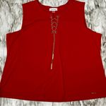 Calvin Klein  Red Sleeveless Tank Top with Golden Metal Lace-Up Detail Sultry Fun Photo 0