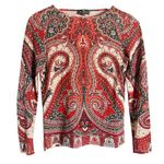 Etro Italian Luxury Red Paisley Print Long Sleeve Pure Wool Top Size Small Photo 0