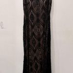 Jovani Lace Embellished Beaded Open Back Maxi Dress Formal Black/Nude Womens 12 Photo 0