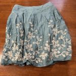 Talbots  Floral Embroidered Skirt 100% Linen Teal Lined Cottagecore Sz‎ 10 FLAW Photo 2