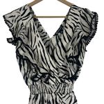 NWT INC 100% Linen Romper Size S Black Cream Zebra Print V Photo 2