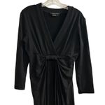 BCBGMAXAZRIA  Black Long Sleeve V Neck Twist Front Midi Dress Women's Size L Photo 1