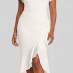 Lulus  Eternal Bond Maxi Dress Womens 1X White Satin Ruffle Flutter Sleeve Event Photo 0