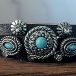 Chunky Statement Bracelet Western Theme Black, Silver Tone, Blue Photo 1