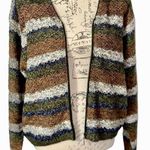 Vintage Hand Knit Open Front Cardigan Sweater With Zipper Detailing + Stripes Brown Size M Photo 0