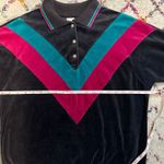 Jantzen Vintage 80s Retro Velour Chevron Snap Crewneck - Grey/Teal/Magenta - S Photo 10