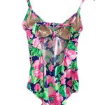 Vintage Floral Swimsuit Neon Retro One Piece Swimwear Pink Size 12 Photo 2