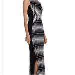 White House | Black Market WHBM Black White Striped Illusion Side Slits Maxi Dress Photo 2