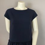 FRNCH Dress Navy Blue Ruffle Skirt Drop Waist Size M/L Medium Large Minimalist Photo 4