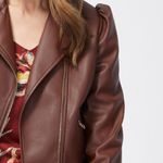 Chico's NWOT CHICO’s Faux Leather Cropped Moto Jacket In Chocolate Brown Photo 4