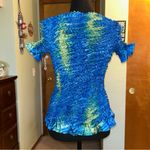 Y2K vintage blue and green popcorn bubble short sleeve shirt with ruffle hem OS Size undefined Photo 2