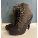 Women's DbDk Brown Heel Boots Size 8 Canvas And Vegan Leather Booties Photo 1
