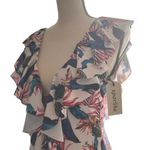 Ruffle V Neck Tropical Bathing Suit Sz S Plunging Front/Back Beach Summer NEW White Photo 5