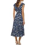 DKNY Women’s Blue Floral Print V neck Ruffle Midi Dress Causal Waist tie 10 Photo 4