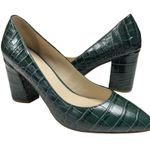 Cole Haan Karena Pump Womens 6.5 Dark Green Embossed Crocodile Print Block Heels Photo 1