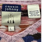 Cousin‎ Johnny V Neck Sweater Striped Diamond Pattern Cotton Blend Vintage Large Pink Photo 2