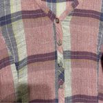 Habitat Size S Pink Plaid 3/4 Sleeve Linen Button Up Top Photo 4
