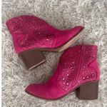 Sugar SGR Comet Pink Rhinestone Western Ankle Boots Block Heel Women's Size 7M Photo 2