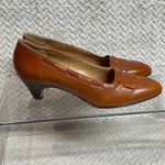 Vintage Pappagallo Cognac Leather Loafer Kitten Heel Shoes Office Size 7N Twee Brown Photo 1