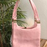 Rare 90s Baby Pink fairycore leather shoulder hand bag purse gold tone hardware kiss lock & interior compartment Photo 1