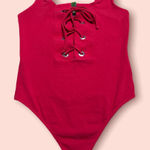 EXPRESS  Red Lace-Up Bodysuit Photo 0