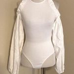 ZARA Ribbed Voluminous Balloon Long Sleeve Cut Out Bodysuit Size S Photo 6