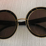Tory Burch Round Geometric Sunglasses With Case, Black / Gold, Retro Photo 0