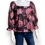 Boutique Empire Waist Babydoll Pink & Black Foral Crop Top Women’s XL Smocked Photo 2