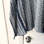 Orvis  Blue White Cotton Linen Southwest Knit Boho Poncho Sweater XL Photo 2