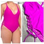 City Chic CCX by Hot Pink Lace Up Open Sides One Piece Swimsuit Plus Size 14 XL Photo 1