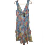 Lulus Perfectly Divine Blue Floral Tulle Tiered Ruffled Midi Dress large nwt Photo 3